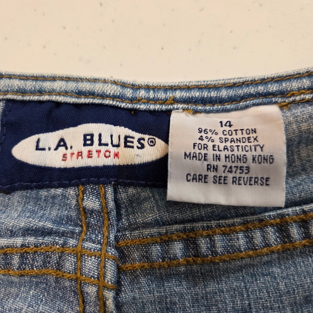 Women's LA Blues Denim Capris Stretch Size 14 Belt Vintage High Rise - Picture 6 of 7